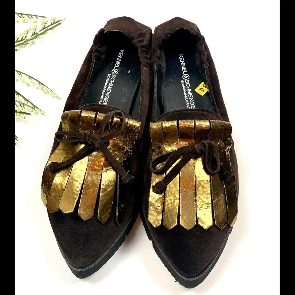 NWT Kennel & Schmenger Brown Suede Fringe Pointy Toe Flats
